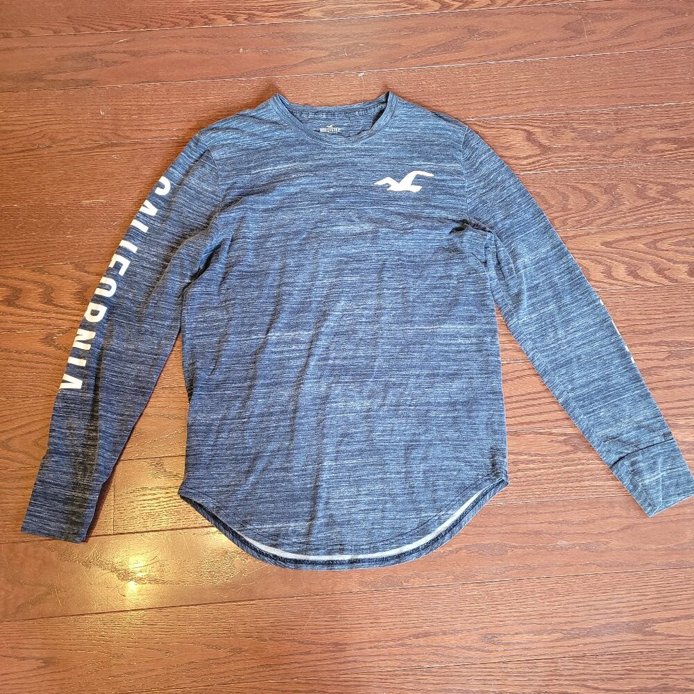 HOLLISTER Graphic Crew Neck Long Sleeve Gray Pullover Y2K Shirt Men Size Medium